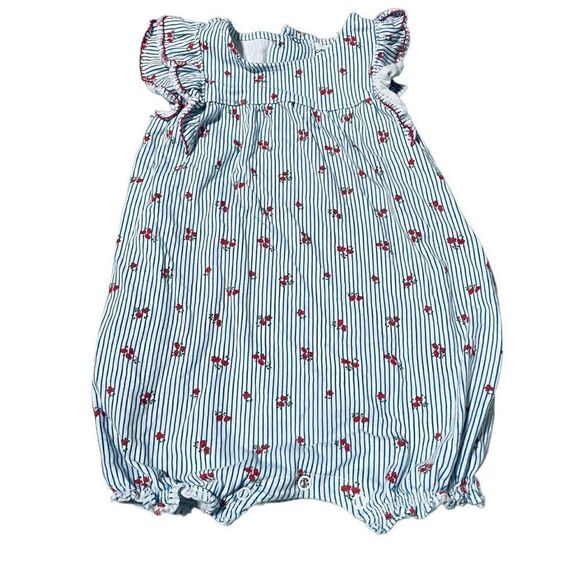 Carter’s Baby One piece W/ Blue Stripes and Red Flowers Size 18 Months - Picture 1 of 6